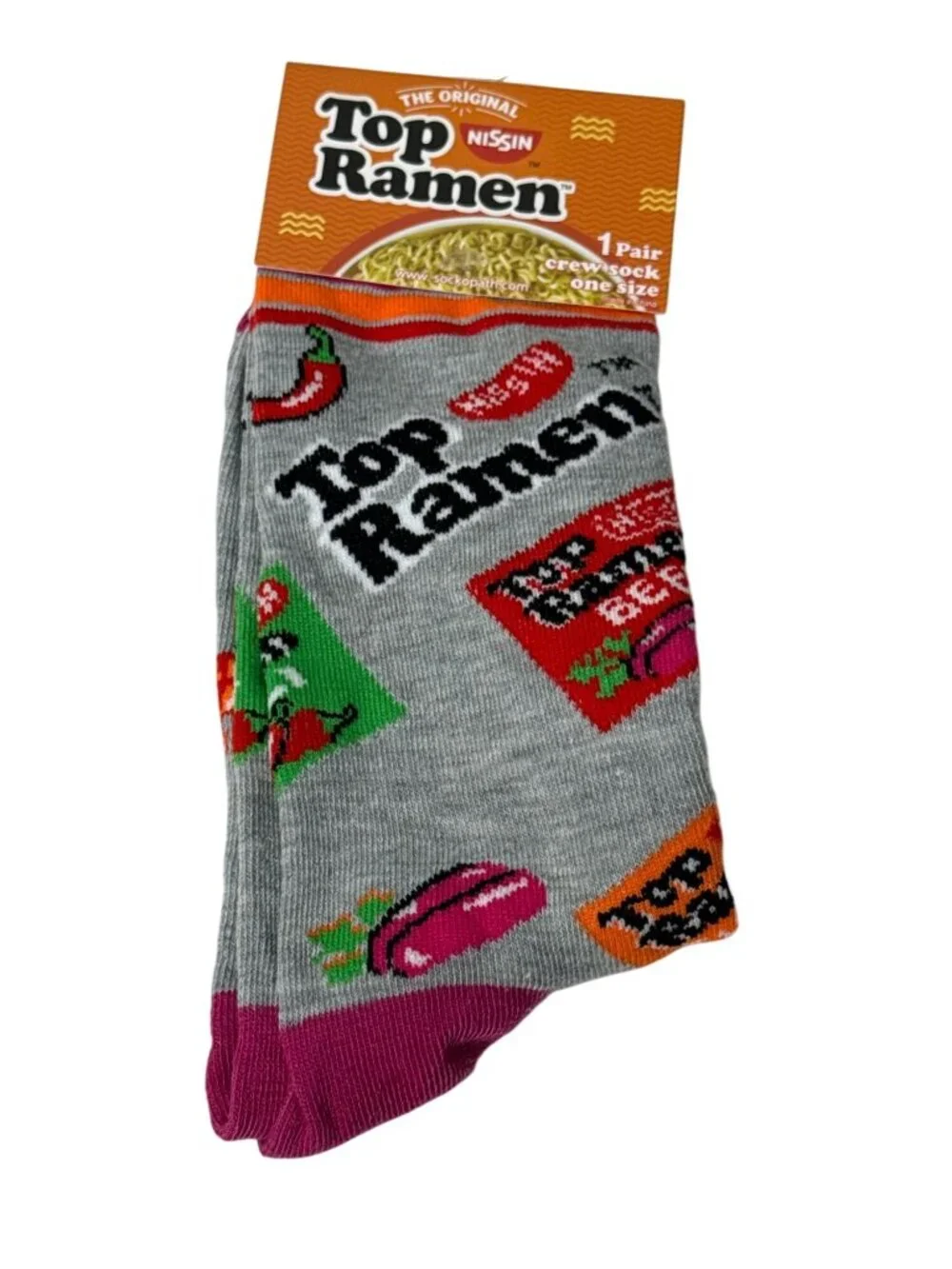 Top Ramen Nissin Novelty Crew Socks Gray New